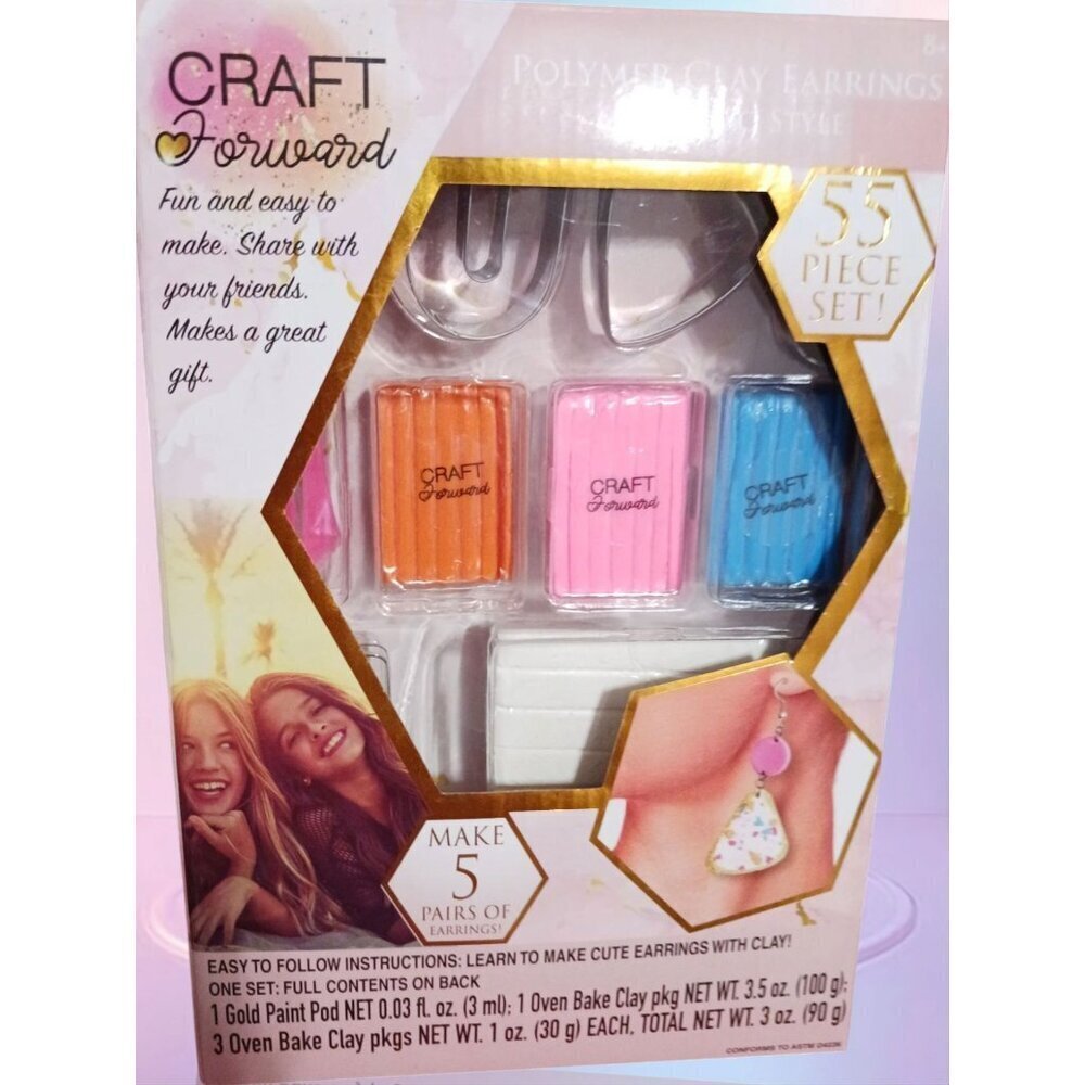 Craft Forward Polymer Clay Earrings Kit  Terrazzo Style  55-Pcs Set 8+